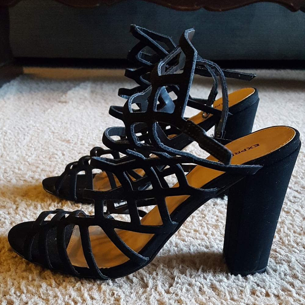 Express Black Caged Sandles Size 8 1/2